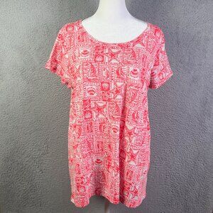 Lilly Pulitzer Etta Top Womens Large Multicolor Scoop Neck Boat Seashells Preppy